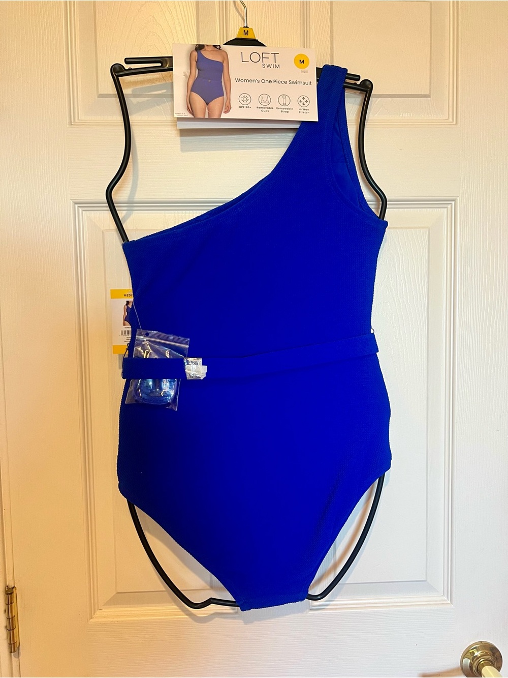 NWT LOFT Royal Blue One-Shoulder Suit with Gold Buckle